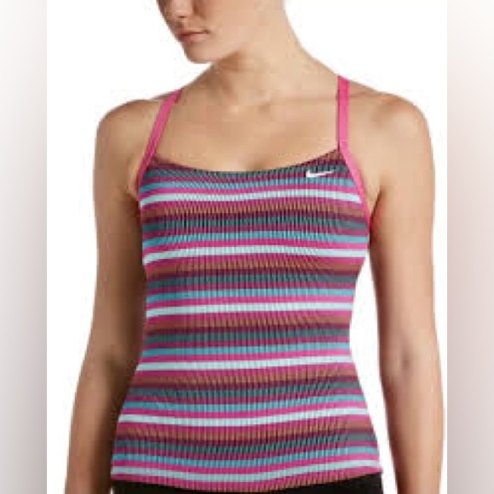 Nike Striped Racerback Ribbed Tankini/Tank  Top in Pink, Teal & Black Sz Large